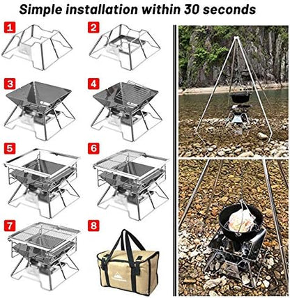 Foldable Portable Charcoal Grill for Camping BBQ Grills, Outdoor Barbecue Grill with 30-Second Setup, Stainless Steel Construction, Compact Carry Bag for Picnic and Travel,A-1