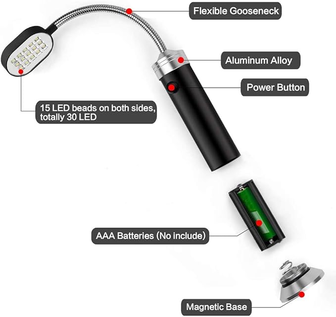 Camping BBQ Light, Easy to Use, 15 Lights, Flexible and Adjustable Gooseneck for Outdoor (Black)