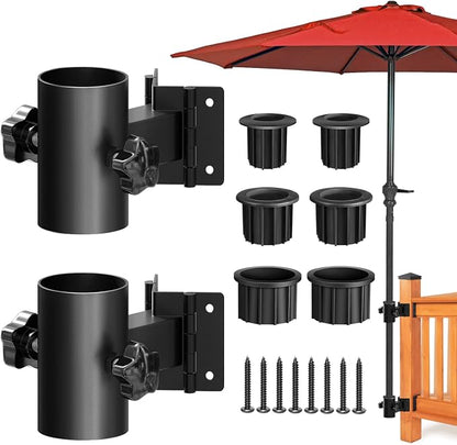 Stainless Steel Patio Railing Umbrella Holder, Deck Umbrella Mount, Black | Easy Installation, Sturdy, Fits Umbrellas up to 1.9", Save Space, Railing Mounting Brackets, Heavy Duty Outdoor Umbrella Base