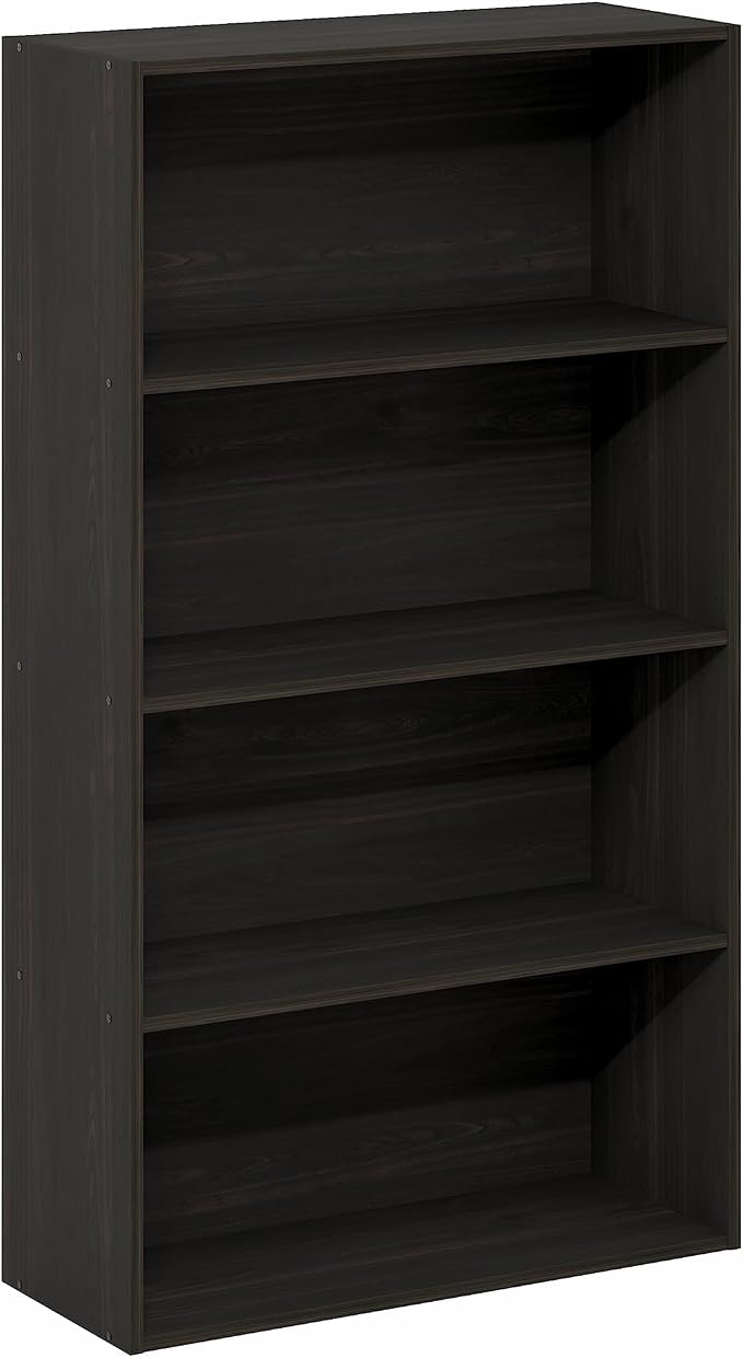 Furinno Jaya Book Shelf, 4-Tier Book Shelf, Bookcase with Open Shelving, Standing Bookshelf, 9.5 x 23.6 x 41.9, for Organization and Storage, for Home Office, Living Room, Espresso