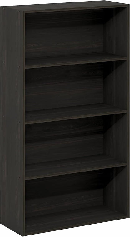 Furinno Jaya Book Shelf, 4-Tier Book Shelf, Bookcase with Open Shelving, Standing Bookshelf, 9.5 x 23.6 x 41.9, for Organization and Storage, for Home Office, Living Room, Espresso