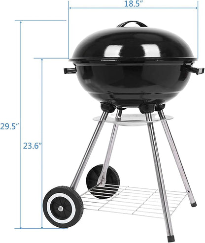Portable Charcoal Grill for Outdoor 18 inch Barbecue Grill and Smoker Heat Control Round BBQ Kettle Outdoor Picnic Patio Backyard Camping Tailgating Steel Cooking Grate for Steak Chicken