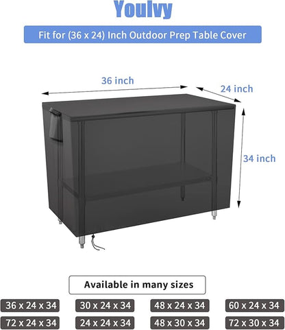 Outdoor Prep Table Cover 36 Inch,Waterproof Fadeproof UV Resistant Patio Stainless Steel Metal BBQ Table Cover All Season Protection for Outdoor Table - 36 x 24 x 35 Inch