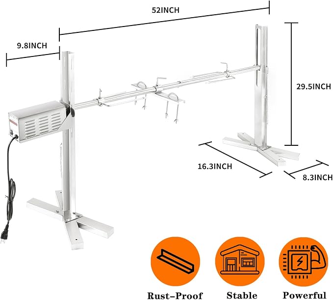 QPMR Rotisserie Grill Kit - 52" Electric Stainless Steel Tripod Stand, 150LBS Pig Spit Rotisserie, Height Adjustable BBQ Kit for Pig, Lamb, Campfire