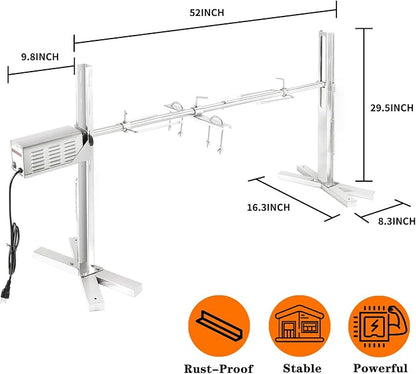 QPMR Rotisserie Grill Kit - 52" Electric Stainless Steel Tripod Stand, 150LBS Pig Spit Rotisserie, Height Adjustable BBQ Kit for Pig, Lamb, Campfire