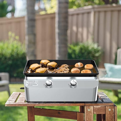 Nexgrill 2-Burner Propane Gas Tabletop Griddle, 19,000 BTUs, 323 SQ In, Stainless Steel Control Panel, Small Portable Propane Griddle for Outdoor Cooking, Camping, BBQs, and More - 820-0061