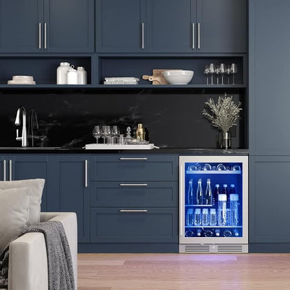 Zephyr Presrv 24 Inch Beverage and Wine Fridge Single Zone Under Counter, Built-in Drink Refrigerator, 7 Bottles, 108 x12oz Cans