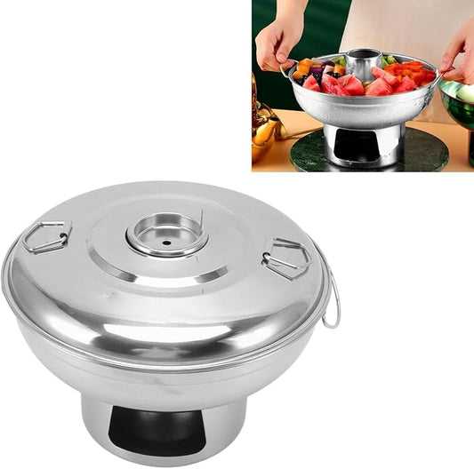 Stainless Steel Charcoal Hot Pot, 9.1" Round Dry Ice Pot for Milk Tea Desserts, Traditional Chinese Copper Style Noodle Pot for Camping Office Hotel, Portable Soup Cooker