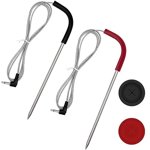 2-Pack Meat Thermometer Replacement for Pit Boss Pellet Grills and Smokers, 3.5 mm Plug Waterproof Probes with 2 Pack Probe Grommets