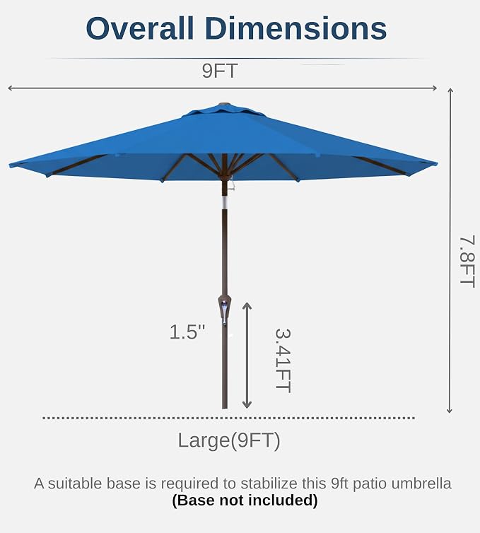 9FT Auto-Tilt Patio Umbrella|Outdoor Market Table Umbrella with 8 Fiberglass Ribs for Pool,Deck&Backyard