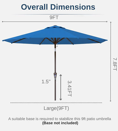 9FT Auto-Tilt Patio Umbrella|Outdoor Market Table Umbrella with 8 Fiberglass Ribs for Pool,Deck&Backyard
