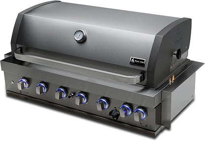 Mont Alpi Premium 44"W x 23"D x 21"H Stainless Steel 6-Burner 87000 BTUs Outdoor Kitchen Kitchen Island Heavy Duty Propane Built-in BBQ Grill Head with Infrared Rear Burner + Rotisserie Kit + Cover