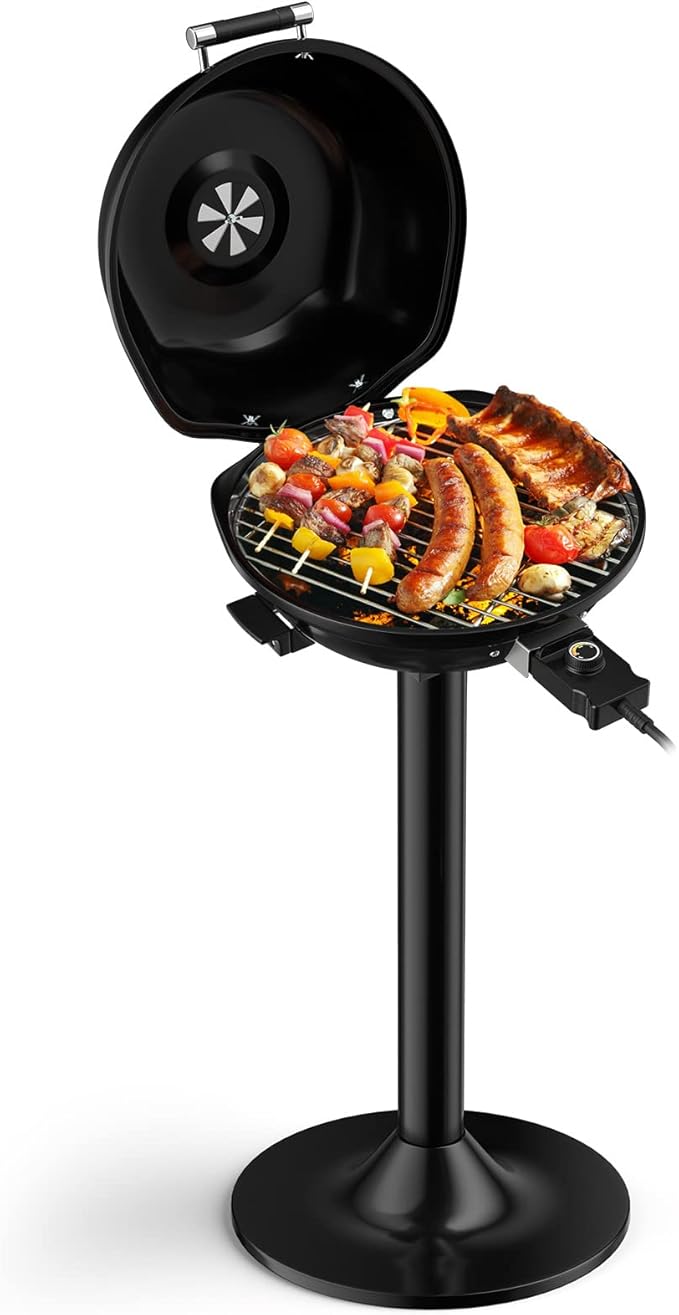 Giantex Electric Grill Indoor Outdoor, 1600W Portable Barbecue Grill with Removable Non-Stick Grilling Rack, Adjustable Temperature, Oil Drip Tray, for Picnic Camping Backyard Cooking (Black)