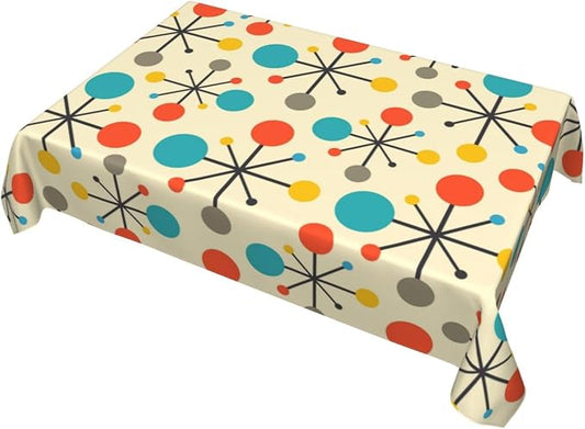 Mid Century Fifties Modern Atomic Retro Colors Tablecloth 54"x72" Outdoor Indoor Washable Waterproof Table Cloth for Parties Picnic Bbqs Kitchen Dining Room Decor, Yellow Rectangle Table Covers