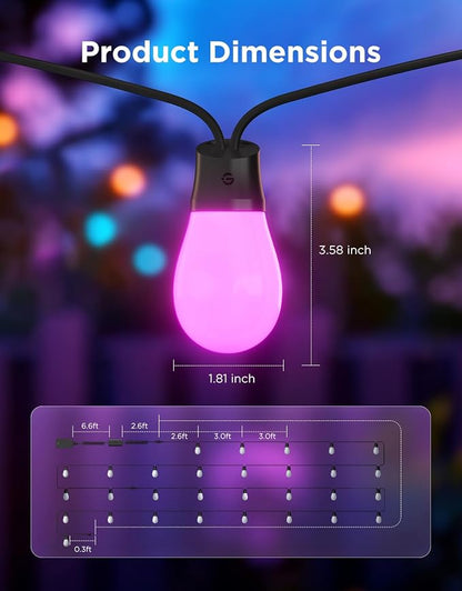 Govee S14 Bulb Outdoor String Lights 2, 96ft RGBICWW, 30 LED Bulbs, IP66 (Pack of 2)