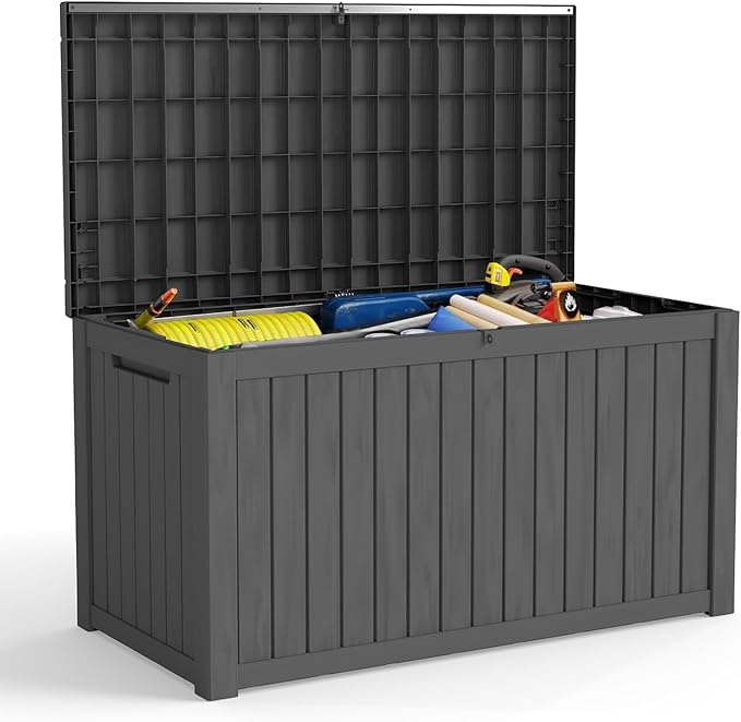 FEFLO 180 Gallon Waterproof Resin Outdoor Storage Box, Lockable & UV Resistant Patio Deck Boxes, Outside Storage for Patio Cushions, Pool Toys, Garden Tools & Package Delivery, Black