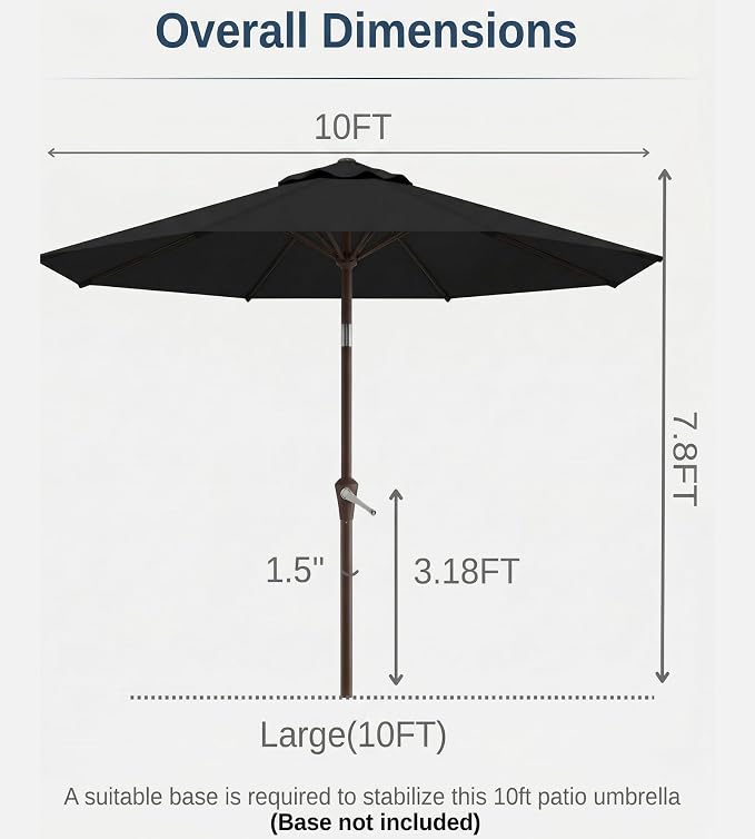 10FT Patio Umbrella, Outdoor Umbrella with Push Button Tilt and Crank, 8 Sturdy Ribs, UV Protection & Waterproof Market Umbrella for Pool, Backyard, Beach,Deck