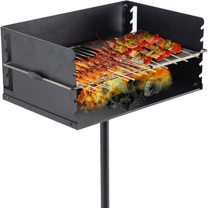 Park Style Charcoal Grill, 16"x16"x8" Heavy Duty Outdoor Park Grill with Cooking Grate, Backyard Camping BBQ Grilling