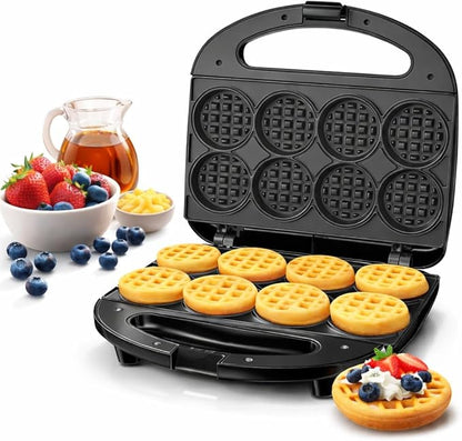 OSTBA Mini Waffle Maker, Makes 8 Mini Waffles, Small Waffle Iron | 750W Heating with Nonstick Plates, Indicator Lights, Cool-Touch Handle, Compact Storage and Easy-Clean Design