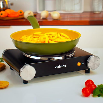 CUSIMAX Electric Burner Hot Plate for Cooking Cast Iron hot plates, Adjustable Temperature Control, Non-Slip Rubber Feet Stainless Steel Easy to Clean, Your Kitchen Assistant