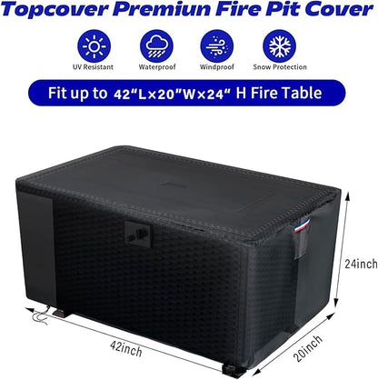 Fire Pit Cover Rectangular,600D Outdoor Furniture Covers Waterproof For Patio Tables,42" Propane Gas Firepit Table Cover For Rectangle Fireplace,42"L x 20"W x 24"H