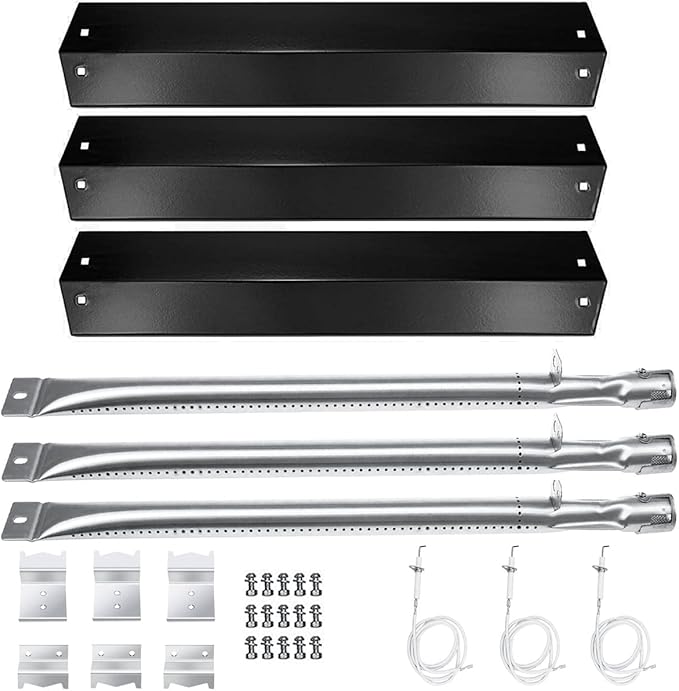Hisencn Replacement Parts for Chargriller 5050, 3001, 5650, 3008, 3030 | Porcelain Steel Heat Plate & Burner Tube, Ignitor for Char-Griller 3-Burner Grills, Durable Corrosion-Resistant
