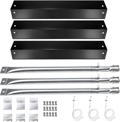 Hisencn Replacement Parts for Chargriller 5050, 3001, 5650, 3008, 3030 | Porcelain Steel Heat Plate & Burner Tube, Ignitor for Char-Griller 3-Burner Grills, Durable Corrosion-Resistant