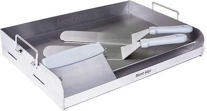 Mont Alpi MABi400-TOOLKIT 32-inch 4 Burner 63000 BTU Stainless Steel Built-in Gas Grill + Universal Flat Top Griddle Hot Plate Kit & Pizza Converter + Barbecue 3 Piece Tool Kit with Cleaning Brush