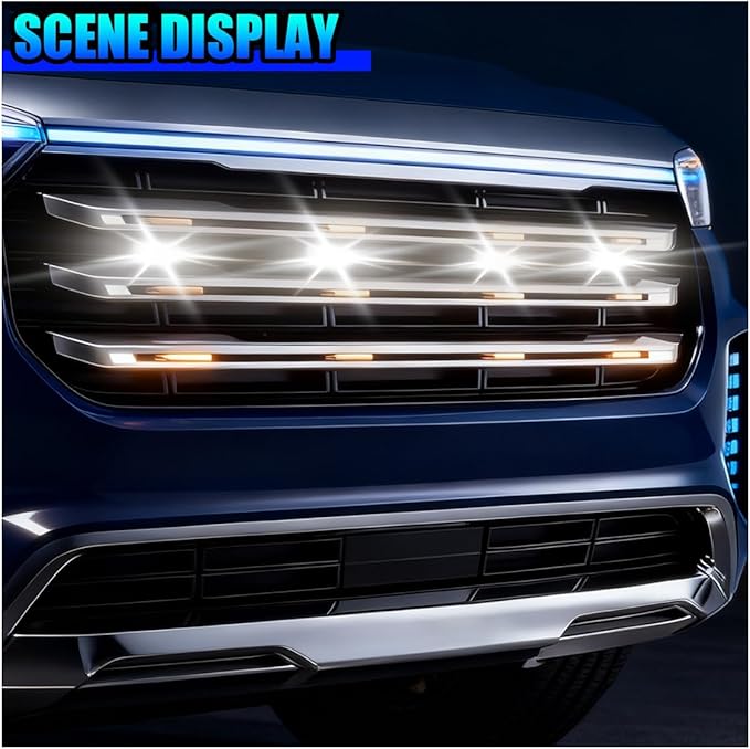 YoRise 4PCS Car LED Grille Lights, Bright Auto Front Grill DRL Lamps, Waterproof Car Bumper Running Light with Wiring Harness, Vehicle Exterior Trim Lamp Compatible with F150, F250, F350 (White)