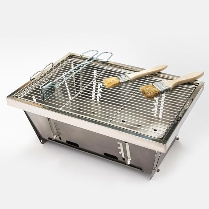 Folded Barbecue, Outdoor Folding Charcoal Grill, Portable Stainless Steel BBQ Grill for Camping Picnic Beach, Compact Tabletop Charcoal Grill for Patio Travel Cooking, Foldable Design, Upgrade