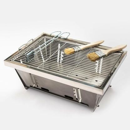 Folded Barbecue, Outdoor Folding Charcoal Grill, Portable Stainless Steel BBQ Grill for Camping Picnic Beach, Compact Tabletop Charcoal Grill for Patio Travel Cooking, Foldable Design, Upgrade