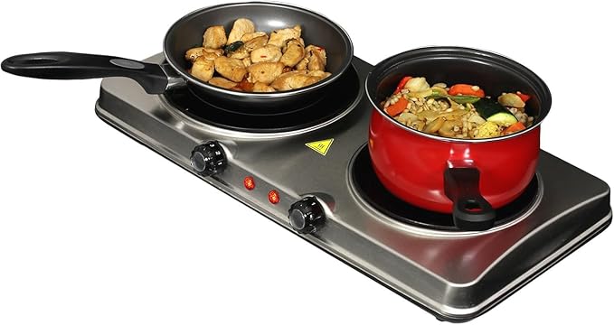Portable Dual Burner Infrared Cooktop – 1700W Electric Countertop Stove with Dual Size Burners, Adjustable Heat Settings & Sleek Steel Finish – Compact Hot Plate for Small Kitchens