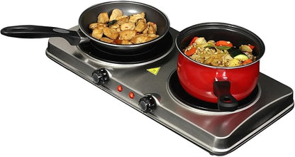 Portable Dual Burner Infrared Cooktop – 1700W Electric Countertop Stove with Dual Size Burners, Adjustable Heat Settings & Sleek Steel Finish – Compact Hot Plate for Small Kitchens