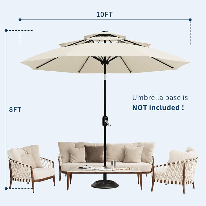 Garvee patio Umbrella with Solar Lights, Outdoor Table Umbrella with 8 Durable Ribs, Tilt & Crank Mechanism, Waterproof & UV Protection for Garden, Backyard, Poolside,