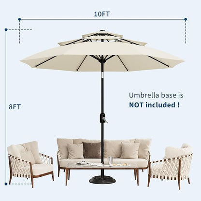 Garvee patio Umbrella with Solar Lights, Outdoor Table Umbrella with 8 Durable Ribs, Tilt & Crank Mechanism, Waterproof & UV Protection for Garden, Backyard, Poolside,