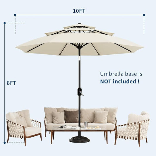 Garvee patio Umbrella with Solar Lights, Outdoor Table Umbrella with 8 Durable Ribs, Tilt & Crank Mechanism, Waterproof & UV Protection for Garden, Backyard, Poolside,