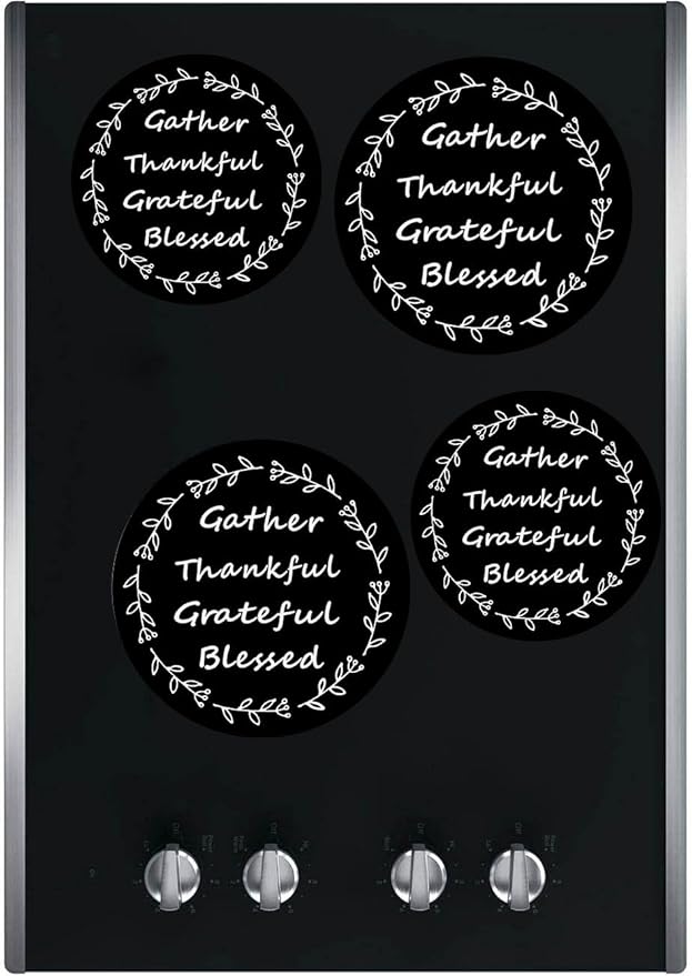 Ritadeshop Burner Covers for Electric Stove (Black Thankful Gather Grateful Blessed, Round D8/10‘’)