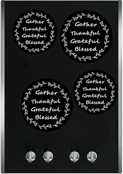 Ritadeshop Burner Covers for Electric Stove (Black Thankful Gather Grateful Blessed, Round D8/10‘’)