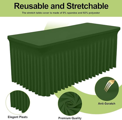 Smiry Spandex Elastic Fitted Table Cloth Skirt for 8FT Rectangle Table | Stretch Washable Table Cloth, Banquet Table Cover for Wedding, Party, Indoor & Trade Shows, (Olive Green, 96Lx30Wx30H)