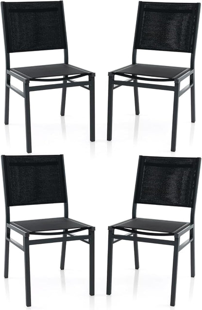 Giantex Outdoor Patio Dining Chair Set of 4, Armless Dining Chair with Breathable Fabric Seat & Backrest, Heavy Duty Aluminum Frame, Outside Lightweight Patio Chairs for Porch Garden Yard Poolside