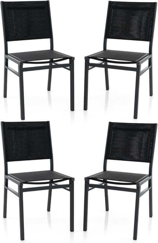 Giantex Outdoor Patio Dining Chair Set of 4, Armless Dining Chair with Breathable Fabric Seat & Backrest, Heavy Duty Aluminum Frame, Outside Lightweight Patio Chairs for Porch Garden Yard Poolside