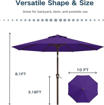 PatioKingdom 10FT Patio Umbrella with Push Button Tilt and Crank, Outdoor Market Umbrella with 8 Fiberglass Ribs, UV Protection Table Umbrella for Pool,Backyard,Garden,Deck