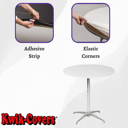 30" Round Fitted Plastic Table Covers, Bundle of 5 (White)