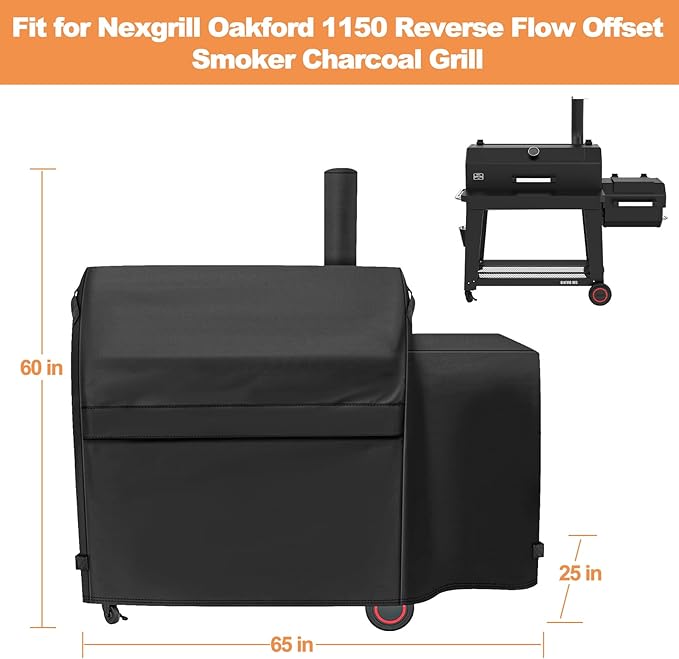 Grill Cover for Nexgrill Oakford 1150 Reverse Flow Offset Smoker Charcoal Grill, Waterproof UV Resistant Nexgrill Oakford 1150 Pro Grill 810-0071 Cover, 600D Heavy Duty