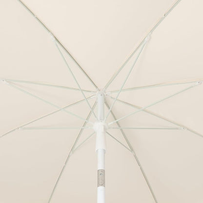 JONATHAN Y Mariner 6.5 ft. Solid Fringe Beach Umbrella, Cream | Push-Button Tilt, UV 50 Protection, Matching Carry Bag, White Iron Pole, Wind Vent, Scalloped Round Canopy