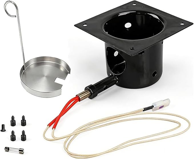 Heavy Duty Porcelain Enamel Fire Burn Pot Replacement Kit with Ignitor Rod and Ash Scraper, Fits Traeger (Except PTG) & Most Pit Boss Pellet Grills, Heavy-Duty 14-Gauge Steel, 200W/120V