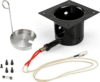 Heavy Duty Porcelain Enamel Fire Burn Pot Replacement Kit with Ignitor Rod and Ash Scraper, Fits Traeger (Except PTG) & Most Pit Boss Pellet Grills, Heavy-Duty 14-Gauge Steel, 200W/120V