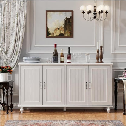 Scurrty 62'' Coffee Bar Cabinet Kitchen with Storage, Buffet Cabinet with Storage, Sideboard Buffet for Dinning Room, Kitchen & Living Room (4 Doors, White)