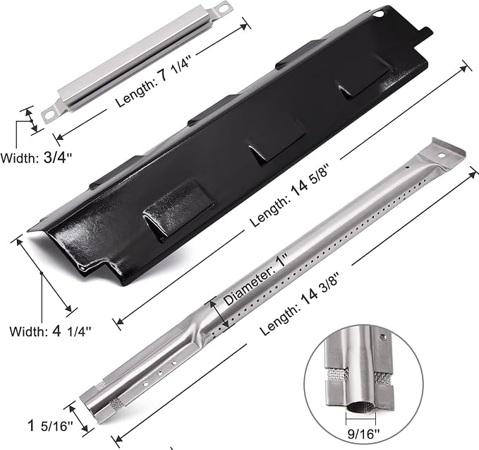 Criditpid Grill Replacement Parts for Charbroil 461442114 463441312 463441514 463440109, Heat Plate Shield, Burner Tubes & Crossover Tube Replacement for Char-Broil 463440109 Gas Grill.