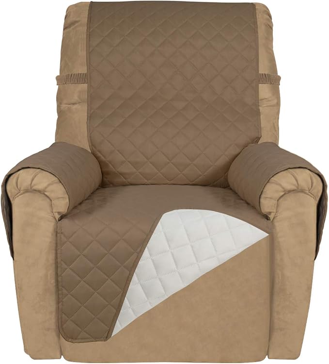 PureFit Reversible Recliner Chair Covers Couch Covers for Dogs, 19 in | Camel/Ivory, Water Resistant Couch Protector, Washable Pet Couch Cover with Non Slip and Elastic Straps For Kids